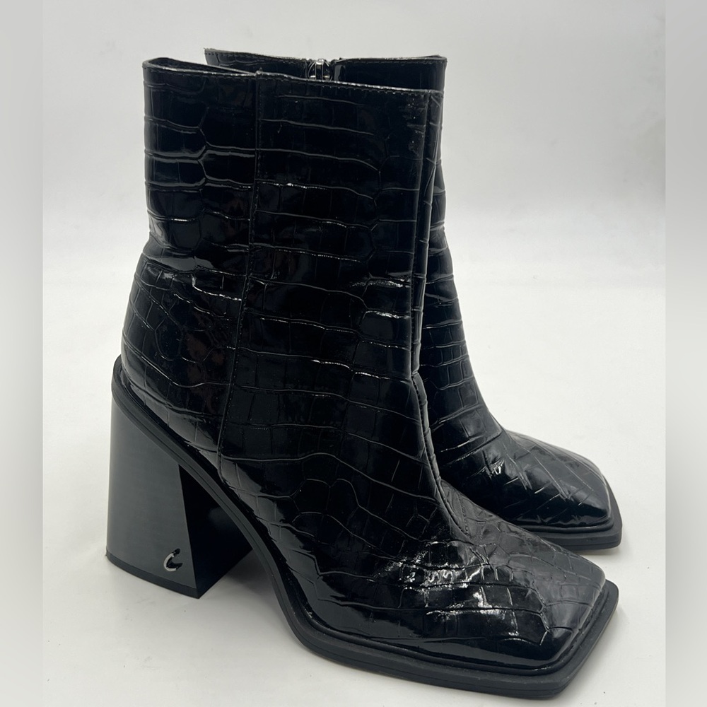 Sam Edelman Black Patent Heeled Boots with Pointed Toe